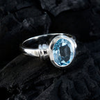 Blue Topaz Solitaire French 925 Sterling Silver Blue Gemstone Mid weight Romantic Ring Jewelry
