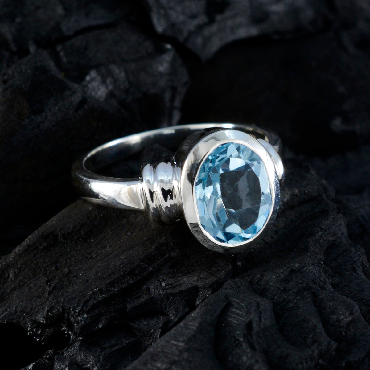 Blue Topaz Solitaire French 925 Sterling Silver Blue Gemstone Mid weight Romantic Ring Jewelry