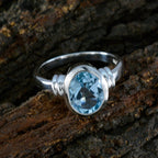 Blue Topaz Solitaire French 925 Sterling Silver Blue Gemstone Mid weight Romantic Ring Jewelry