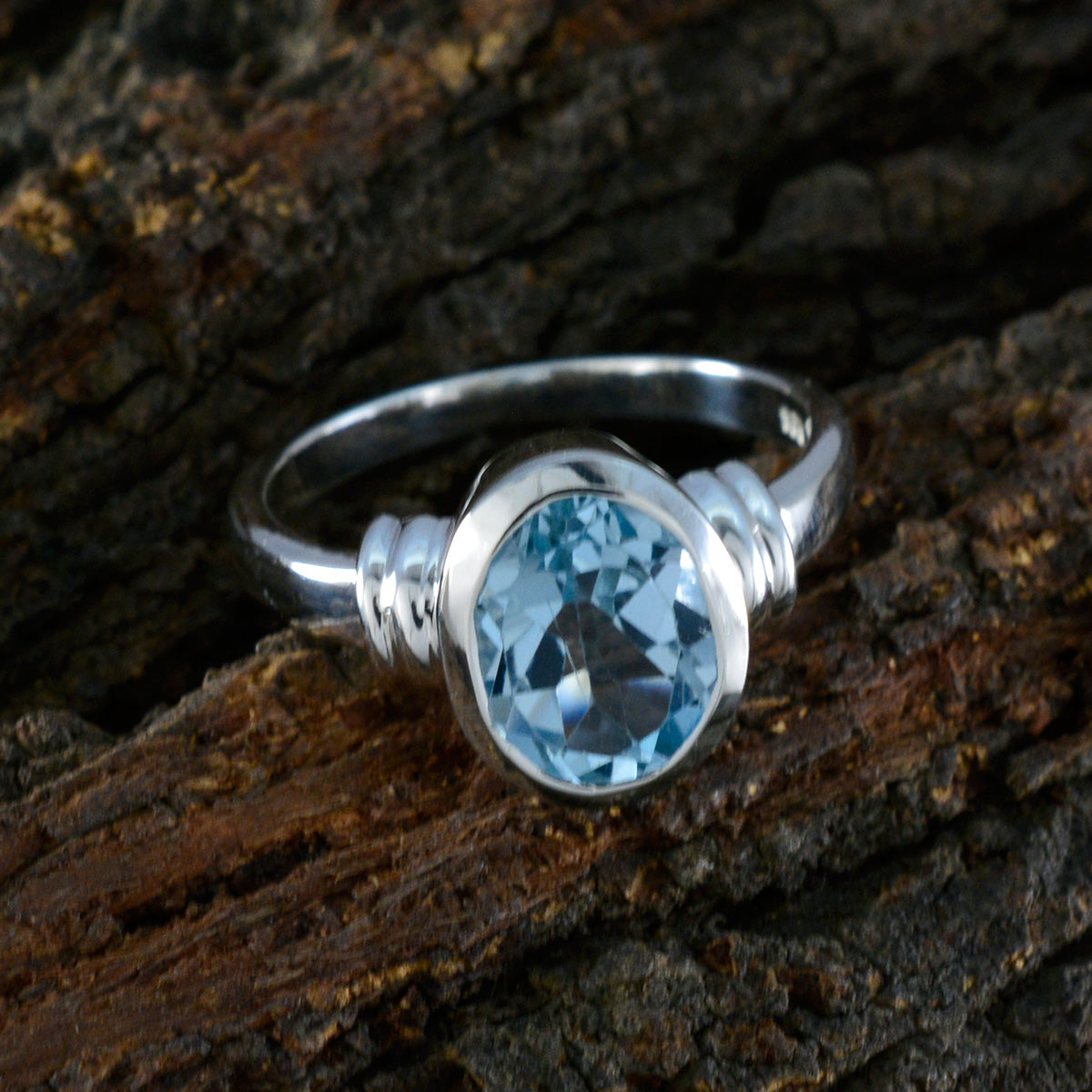 Blue Topaz Solitaire French 925 Sterling Silver Blue Gemstone Mid weight Romantic Ring Jewelry