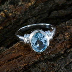Blue Topaz Solitaire French 925 Sterling Silver Blue Gemstone Mid weight Romantic Ring Jewelry