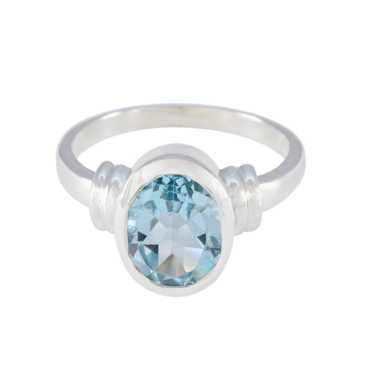 Blue Topaz Solitaire French 925 Sterling Silver Blue Gemstone Mid weight Romantic Ring Jewelry
