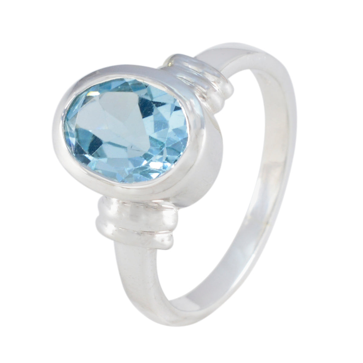 Blue Topaz Solitaire French 925 Sterling Silver Blue Gemstone Mid weight Romantic Ring Jewelry