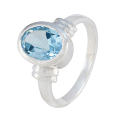 Blue Topaz Solitaire French 925 Sterling Silver Blue Gemstone Mid weight Romantic Ring Jewelry