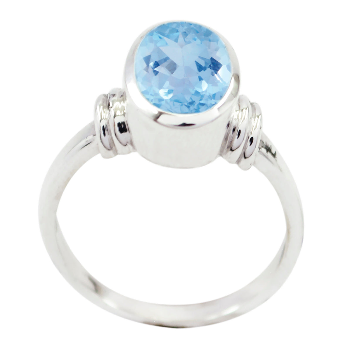 Blue Topaz Solitaire French 925 Sterling Silver Blue Gemstone Mid weight Romantic Ring Jewelry