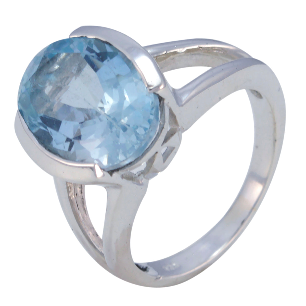 Blue Topaz Solitaire French 925 Sterling Silver Blue Gemstones Mid weight Graceful Ring Jewelry