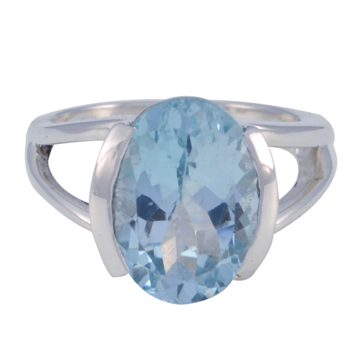 Blue Topaz Solitaire French 925 Sterling Silver Blue Gemstones Mid weight Graceful Ring Jewelry