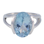 Blue Topaz Solitaire French 925 Sterling Silver Blue Gemstones Mid weight Graceful Ring Jewelry