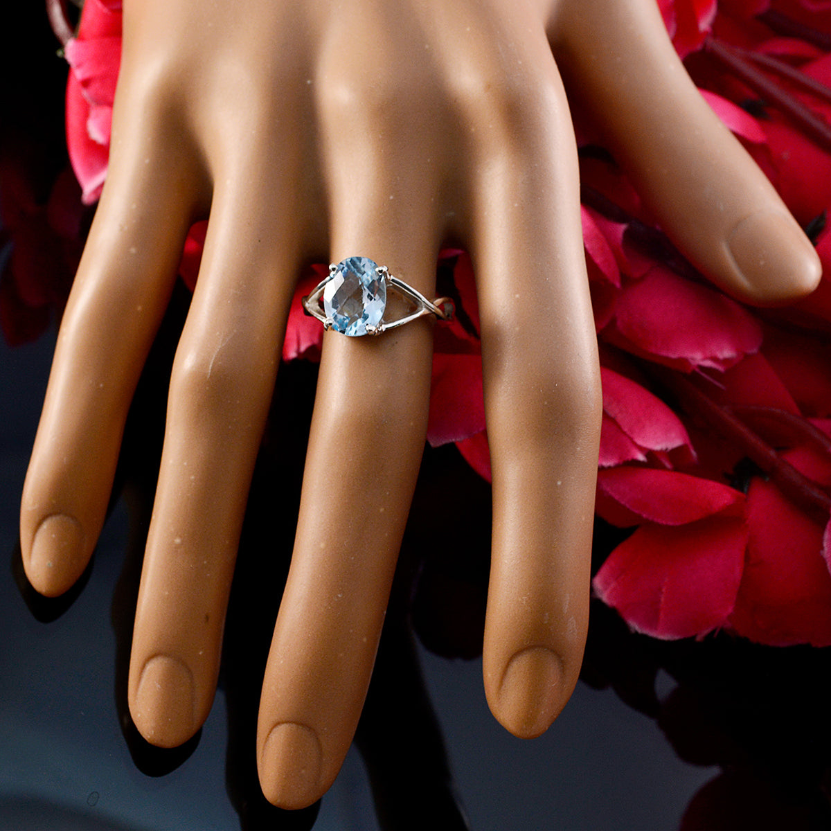 Blue Topaz Solitaire Japanese 925 Sterling Silver Blue Gemstone Delicate Luxurious Ring Jewellery