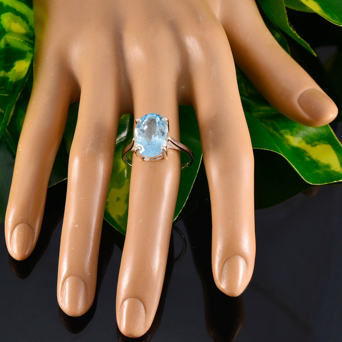 Blue Topaz Solitaire Moroccan Silver Blue Gemstones Featherlight Ethnic Ring Jewelry