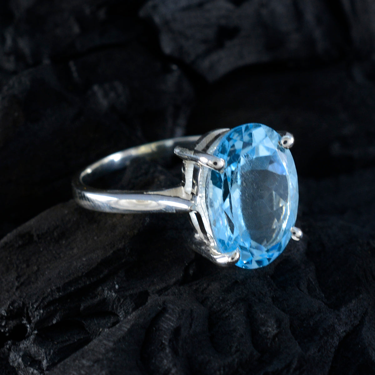 Blue Topaz Solitaire Moroccan Silver Blue Gemstones Featherlight Ethnic Ring Jewelry