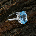 Blue Topaz Solitaire Moroccan Silver Blue Gemstones Featherlight Ethnic Ring Jewelry