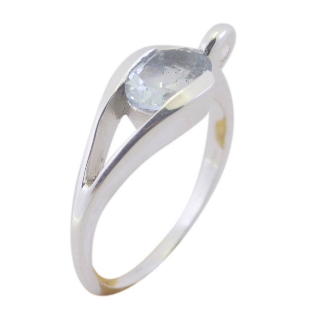 Blue Topaz Solitaire Japanese Sterling Silver Blue Gemstones Delicate Romantic Ring Jewelry