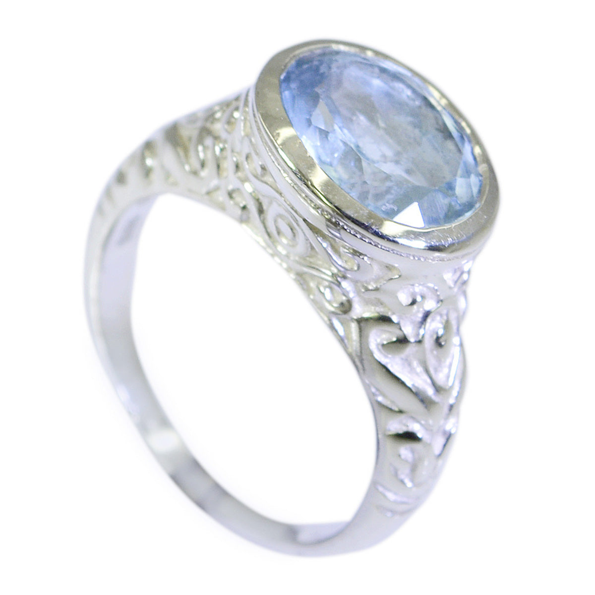 Blue Topaz Solitaire Egyptian 925 Silver Blue Gemstone Minimal Art Deco Ring Jewellery