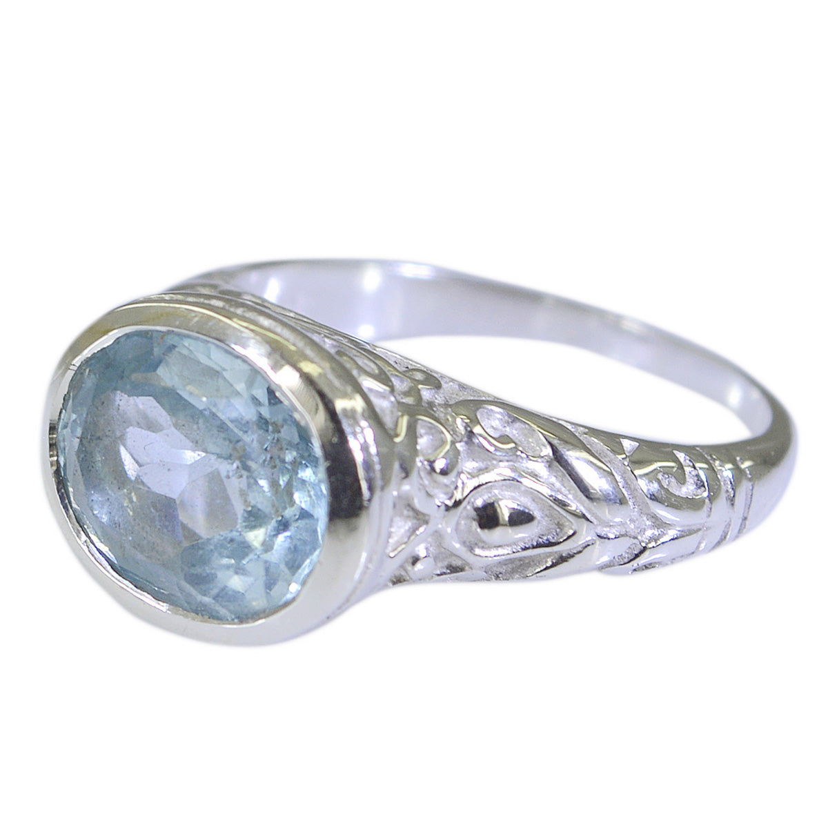 Blue Topaz Solitaire Egyptian 925 Silver Blue Gemstone Minimal Art Deco Ring Jewellery