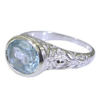 Blue Topaz Solitaire Egyptian 925 Silver Blue Gemstone Minimal Art Deco Ring Jewellery