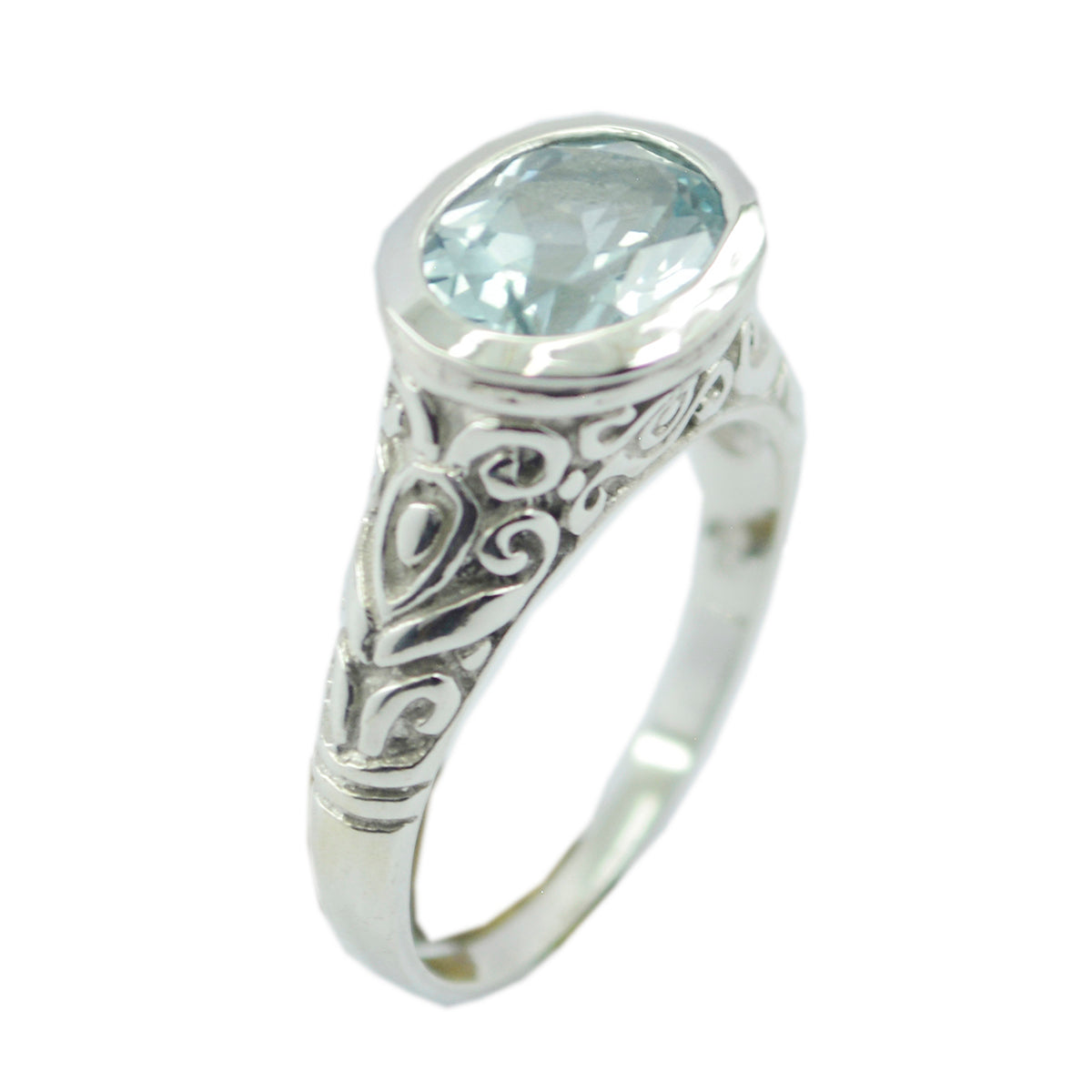 Blue Topaz Solitaire Egyptian 925 Silver Blue Gemstone Minimal Art Deco Ring Jewellery