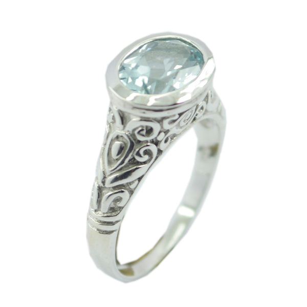 Blue Topaz Solitaire Egyptian 925 Silver Blue Gemstone Minimal Art Deco Ring Jewellery