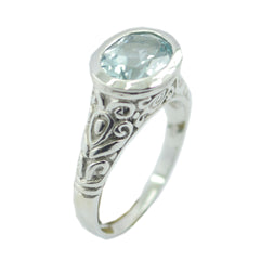 Blue Topaz Solitaire Egyptian 925 Silver Blue Gemstone Minimal Art Deco Ring Jewellery