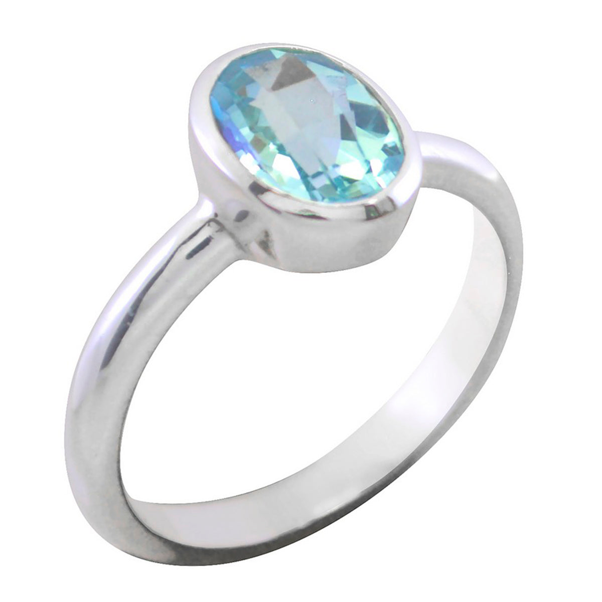 Blue Topaz Solitaire Korean Silver Blue Gems Delicate Sophisticated Ring Jewellery Huvudsaklig produktbild