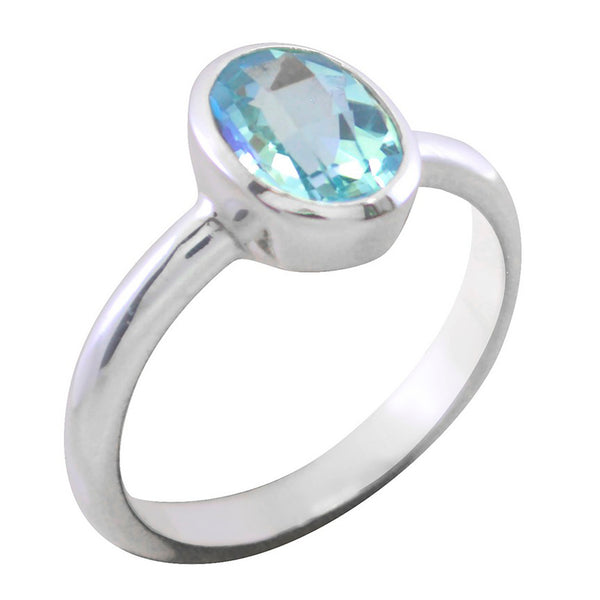 Blue Topaz Solitaire Korean Silver Blue Gems Delicate Sophisticated Ring Jewellery