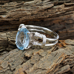 Blue Topaz Solitaire Spanish 925 Sterling Silver Blue Gems Eye catching Rope Wire Ring Jewelry