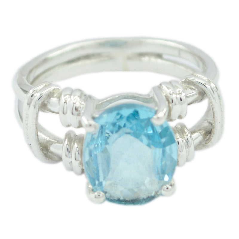 Blue Topaz Solitaire Spanish 925 Sterling Silver Blue Gems Eye catching Rope Wire Ring Jewelry