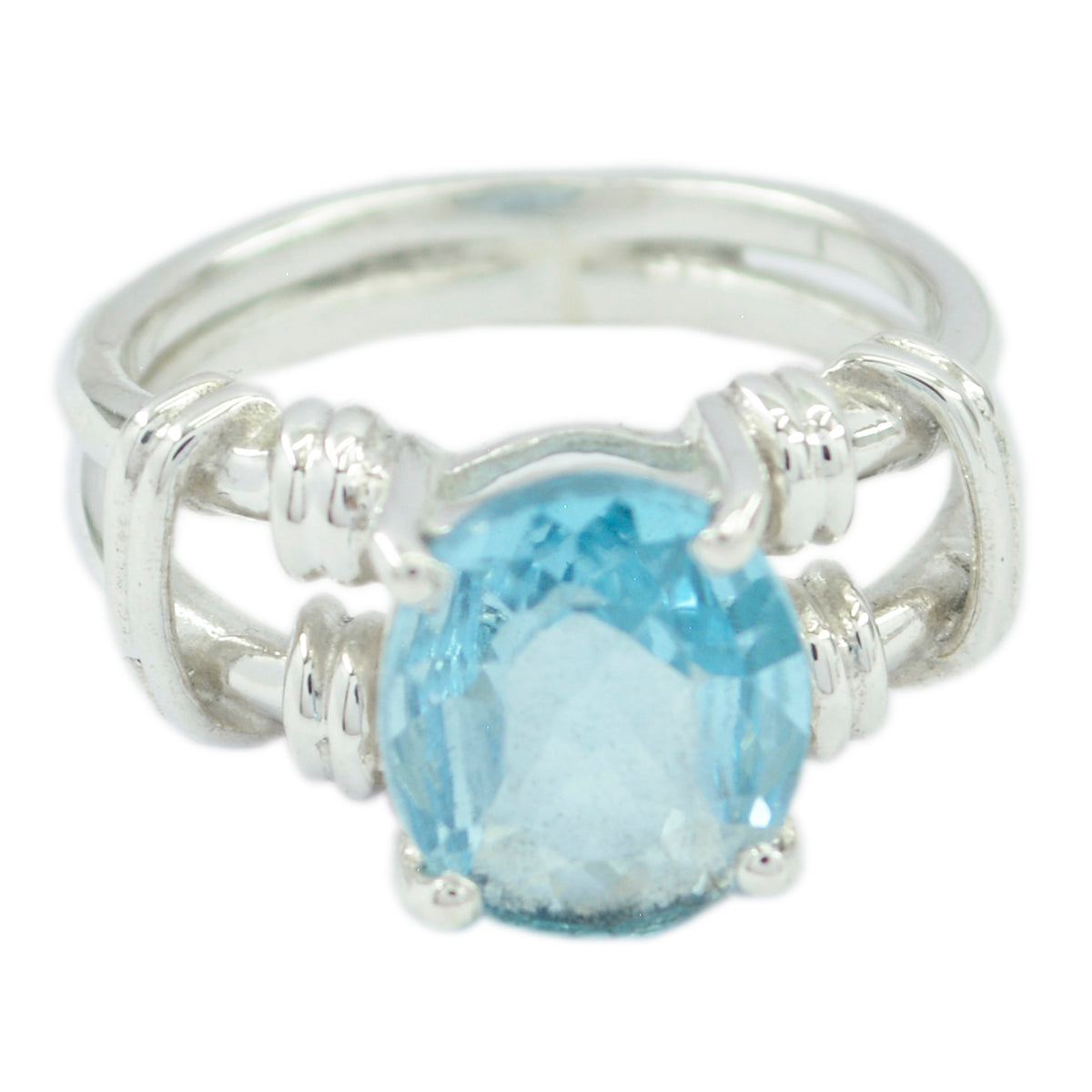 Blue Topaz Solitaire Spanish 925 Sterling Silver Blue Gems Eye catching Rope Wire Ring Jewelry