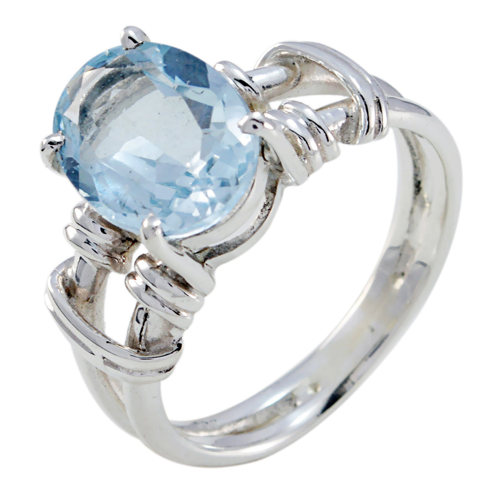 Blue Topaz Solitaire Spanish 925 Sterling Silver Blue Gems Eye catching Rope Wire Ring Jewelry