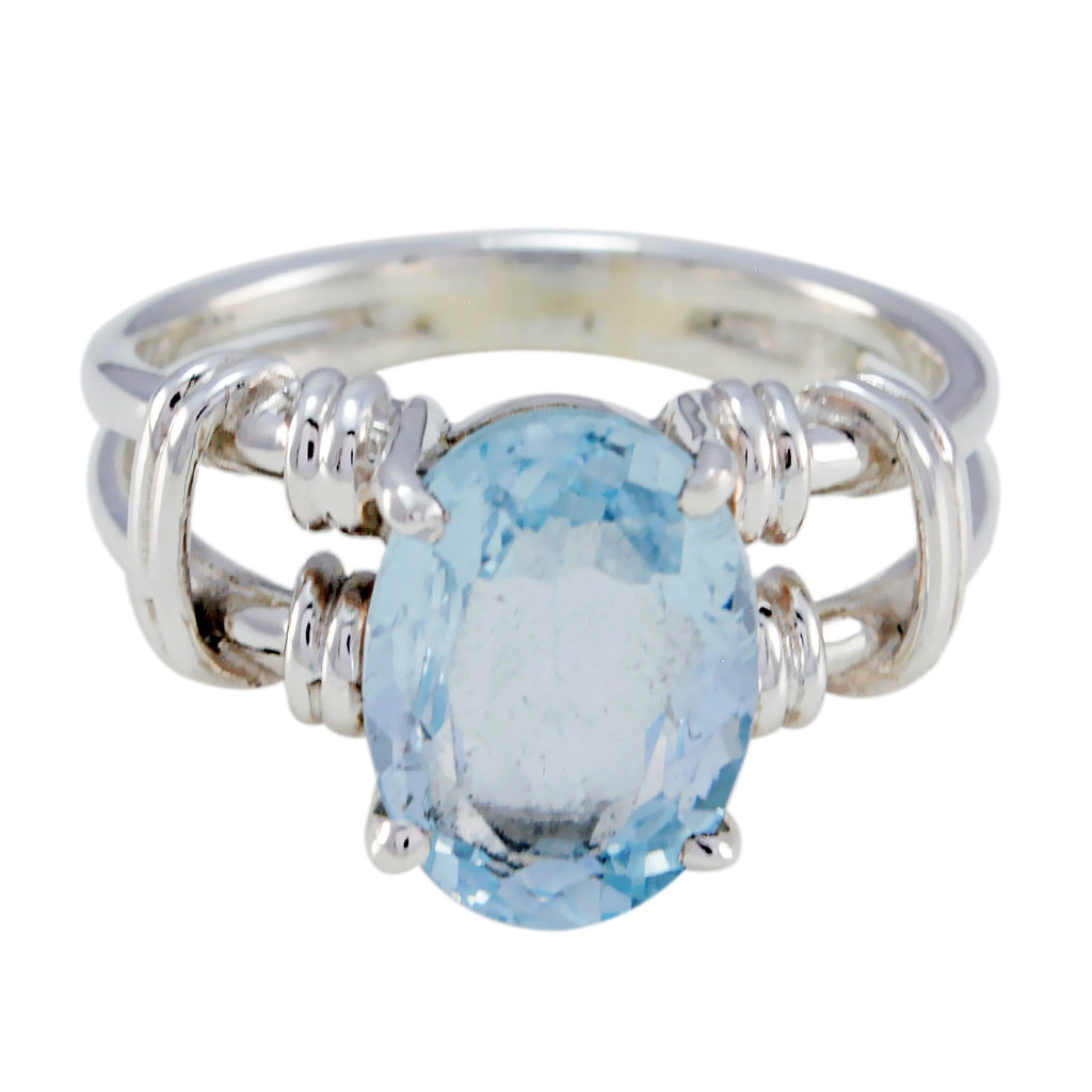 Blue Topaz Solitaire Spanish 925 Sterling Silver Blue Gems Eye catching Rope Wire Ring Jewelry