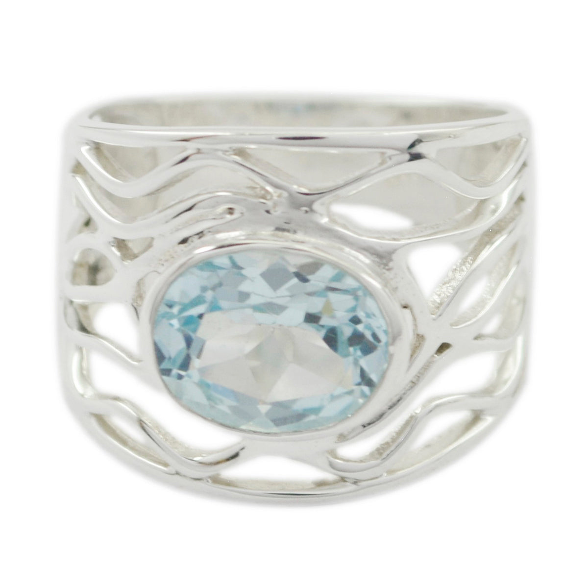 Blue Topaz Solitaire Middle Eastern Silver Blue Gemstones Minimal Rope Wire Ring Jewellery