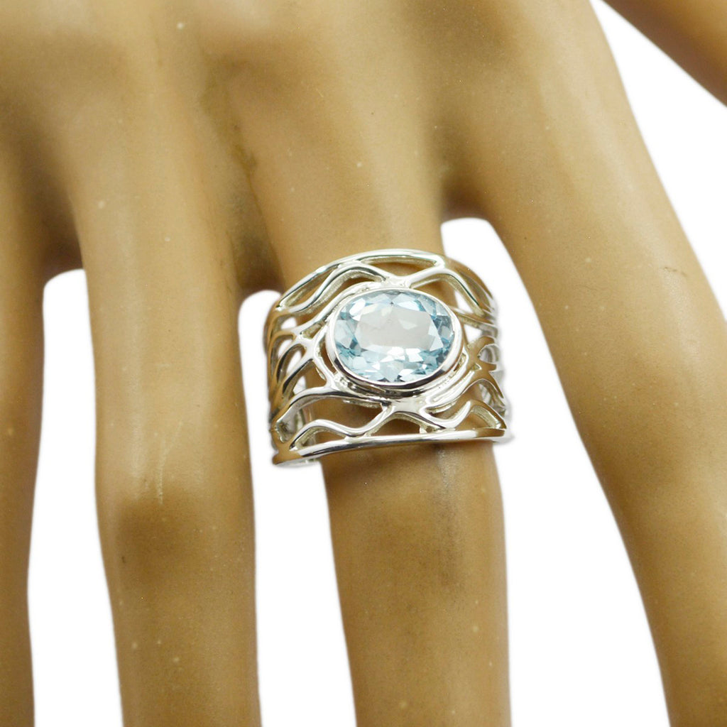 Blue Topaz Solitaire Middle Eastern Silver Blue Gemstones Minimal Rope Wire Ring Jewellery