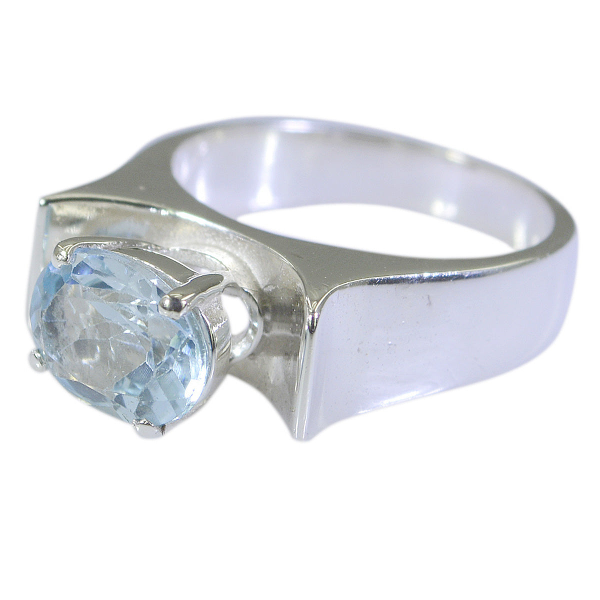 Blue Topaz Solitaire Indian 92.5 Silver Blue Gemstones Mid weight Romantic Ring Jewelry