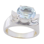 Blue Topaz Solitaire Indian 92.5 Silver Blue Gemstones Mid weight Romantic Ring Jewelry