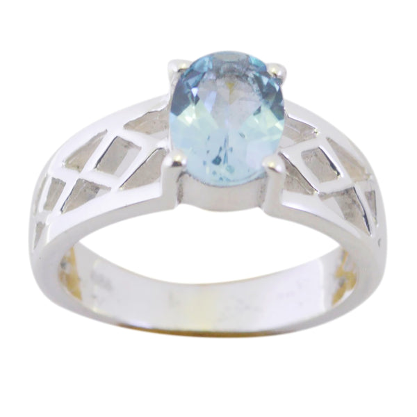 Blue Topaz Solitaire Mexican Sterling Silver Blue Gemstones Slim Rope Wire Ring Jewellery