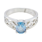 Blue Topaz Solitaire Mexican Sterling Silver Blue Gemstones Slim Rope Wire Ring Jewellery