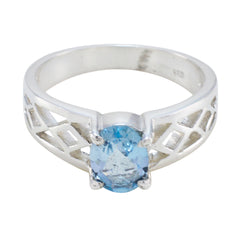 Blue Topaz Solitaire Mexican Sterling Silver Blue Gemstones Slim Rope Wire Ring Jewellery