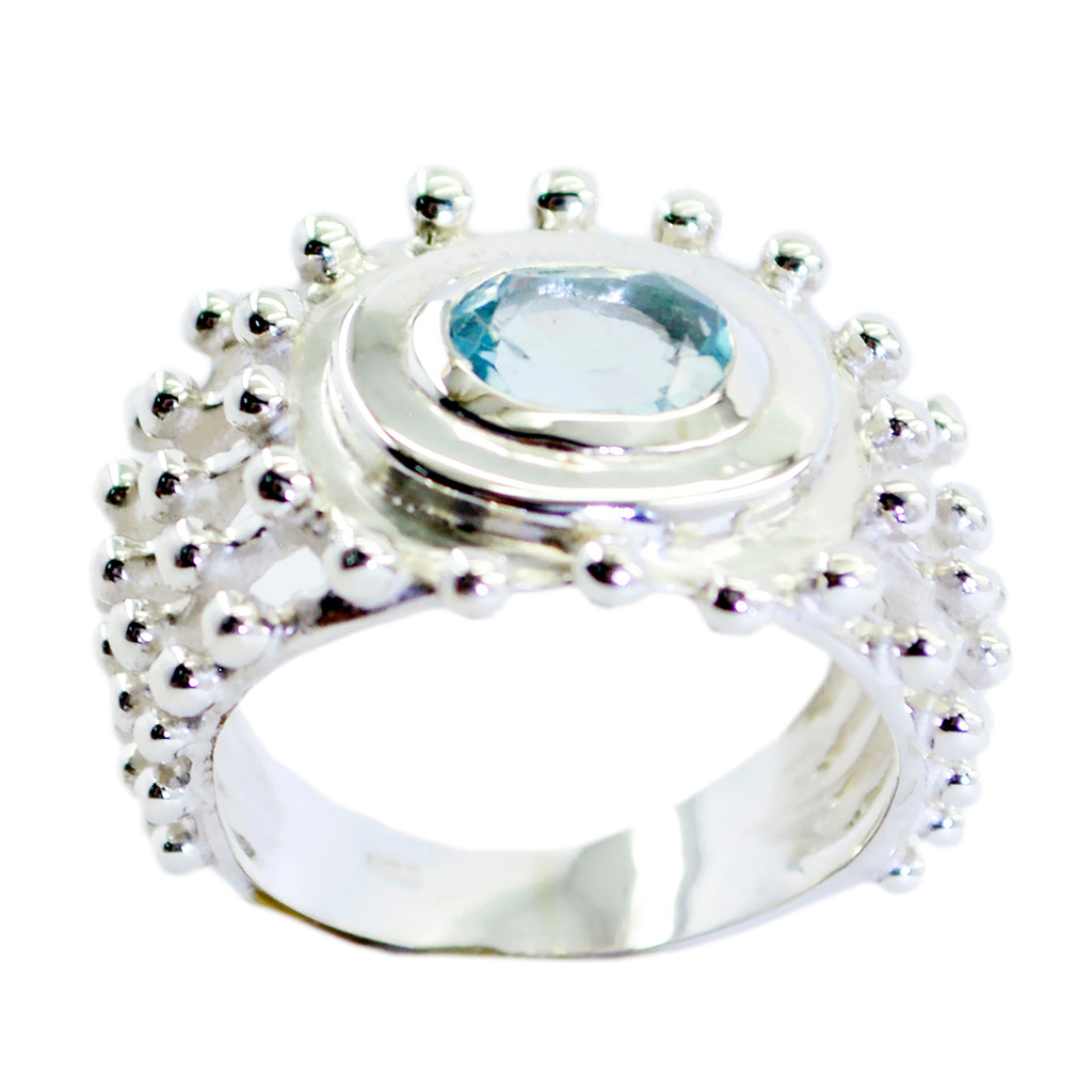 Blue Topaz Solitaire French Silver Blue Gems Essential  Retro Ring Jewelry