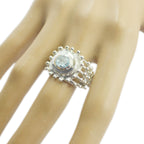 Blue Topaz Solitaire French Silver Blue Gems Essential  Retro Ring Jewelry