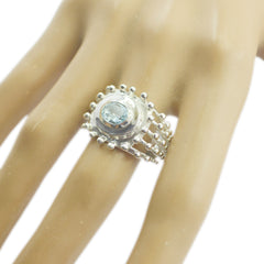 Blue Topaz Solitaire French Silver Blue Gems Essential  Retro Ring Jewelry