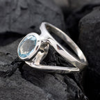 Blue Topaz Solitaire French 925 Silver Blue Gemstone Tiny Boho Ring Jewellery