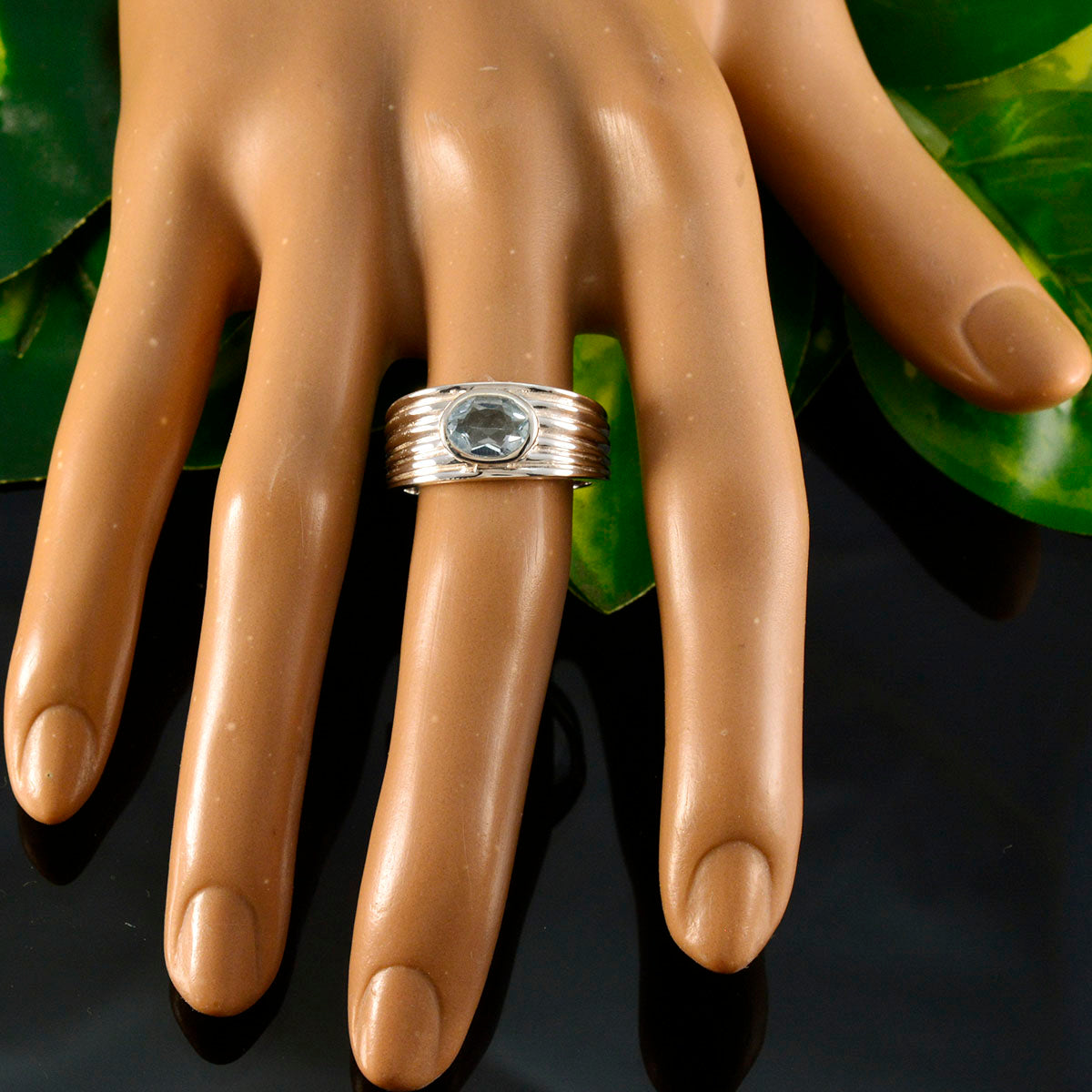 Blue Topaz Solitaire Russian 92.5 Silver Blue Gemstone Eye catching Love Ring Jewelry