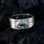 Blue Topaz Solitaire Russian 92.5 Silver Blue Gemstone Eye catching Love Ring Jewelry