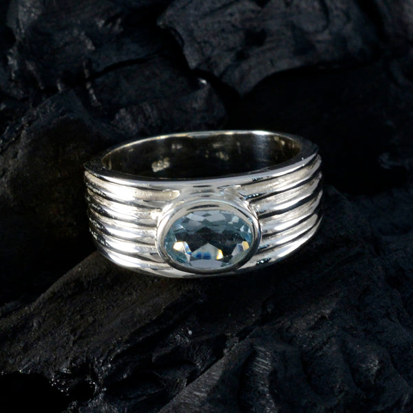 Blue Topaz Solitaire Russian 92.5 Silver Blue Gemstone Eye catching Love Ring Jewelry