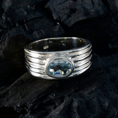 Blue Topaz Solitaire Russian 92.5 Silver Blue Gemstone Eye catching Love Ring Jewelry