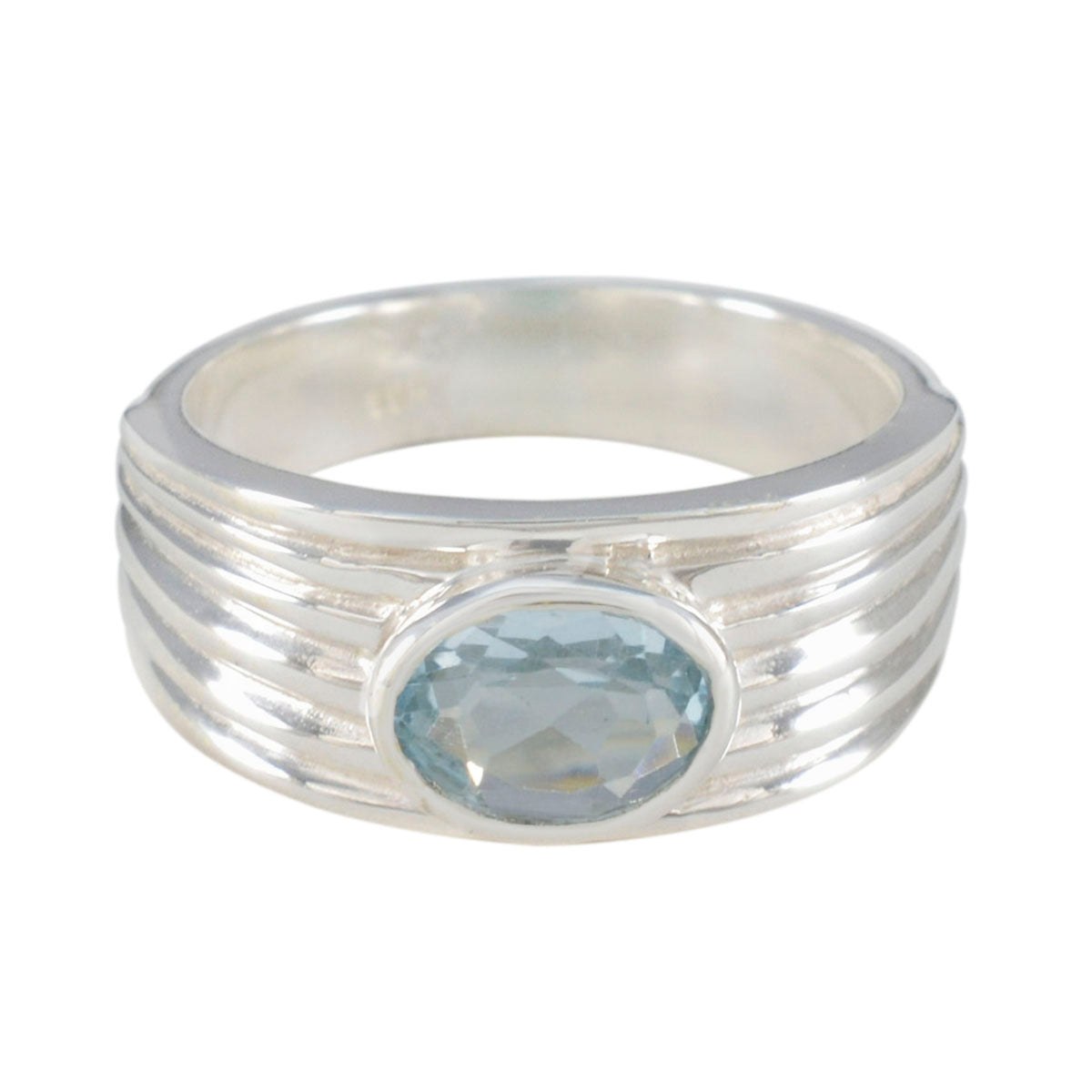 Blue Topaz Solitaire Russian 92.5 Silver Blue Gemstone Eye catching Love Ring Jewelry