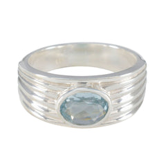 Blue Topaz Solitaire Russian 92.5 Silver Blue Gemstone Eye catching Love Ring Jewelry