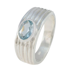 Blue Topaz Solitaire Russian 92.5 Silver Blue Gemstone Eye catching Love Ring Jewelry