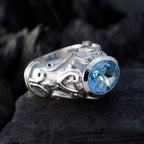 Blue Topaz Solitaire Moroccan Sterling Silver Blue Gemstones Edgy antique Ring Jewellery