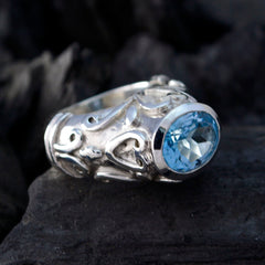 Blue Topaz Solitaire Moroccan Sterling Silver Blue Gemstones Edgy antique Ring Jewellery